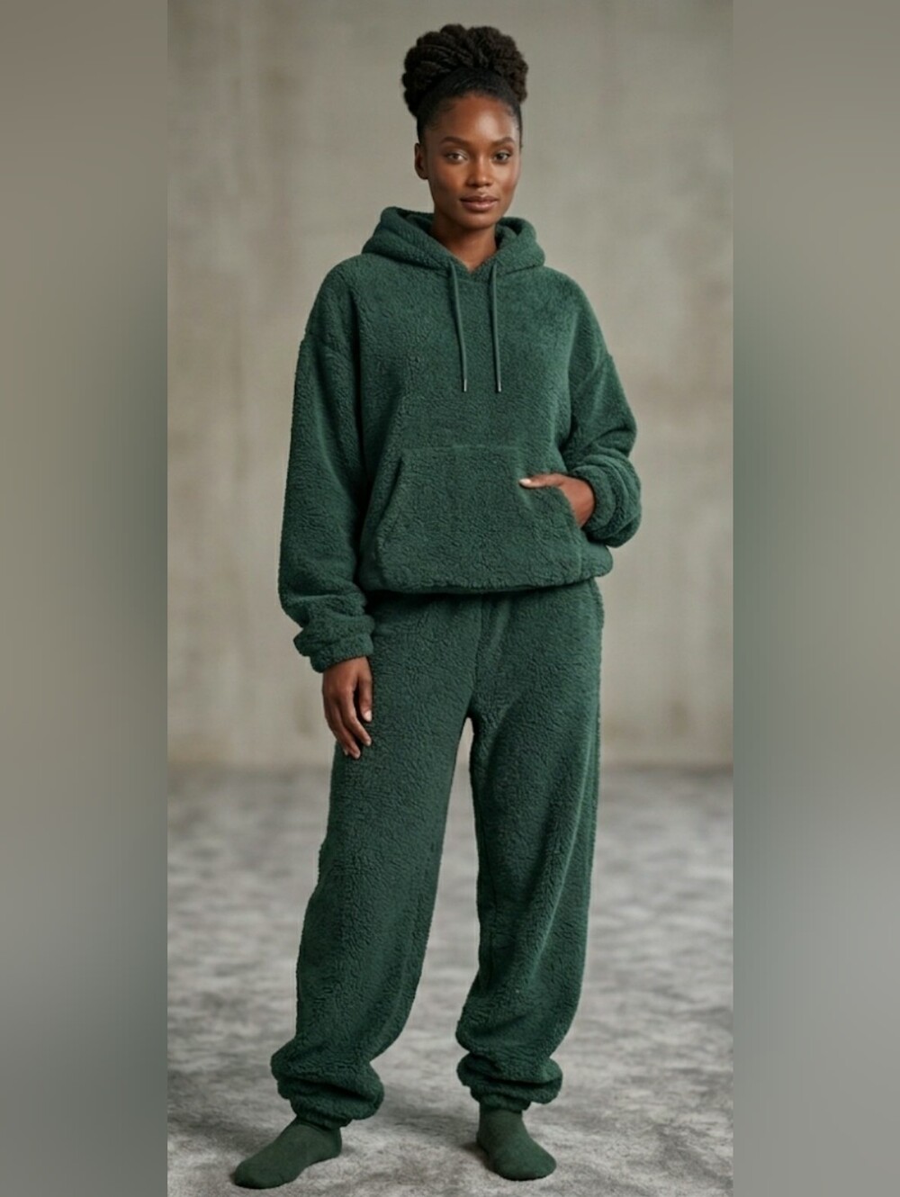 Jogger Hoodie Set Teddy Chunky Cozy Fuzzy Plush Fleece Emerald Green Soft